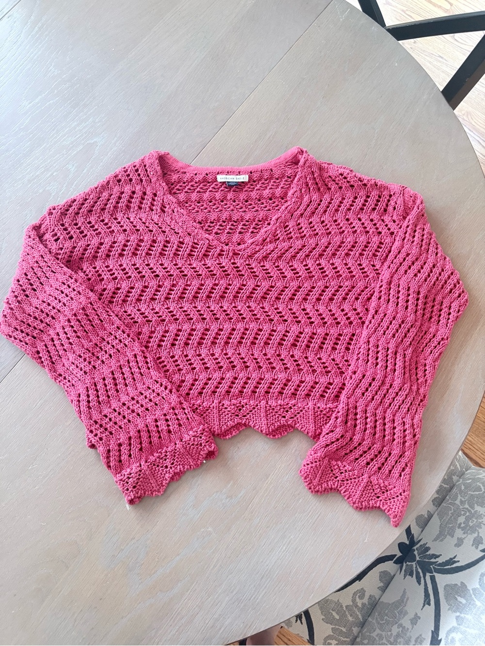 American Eagle Outfitters Pink Crocheted V-Neck Sweater